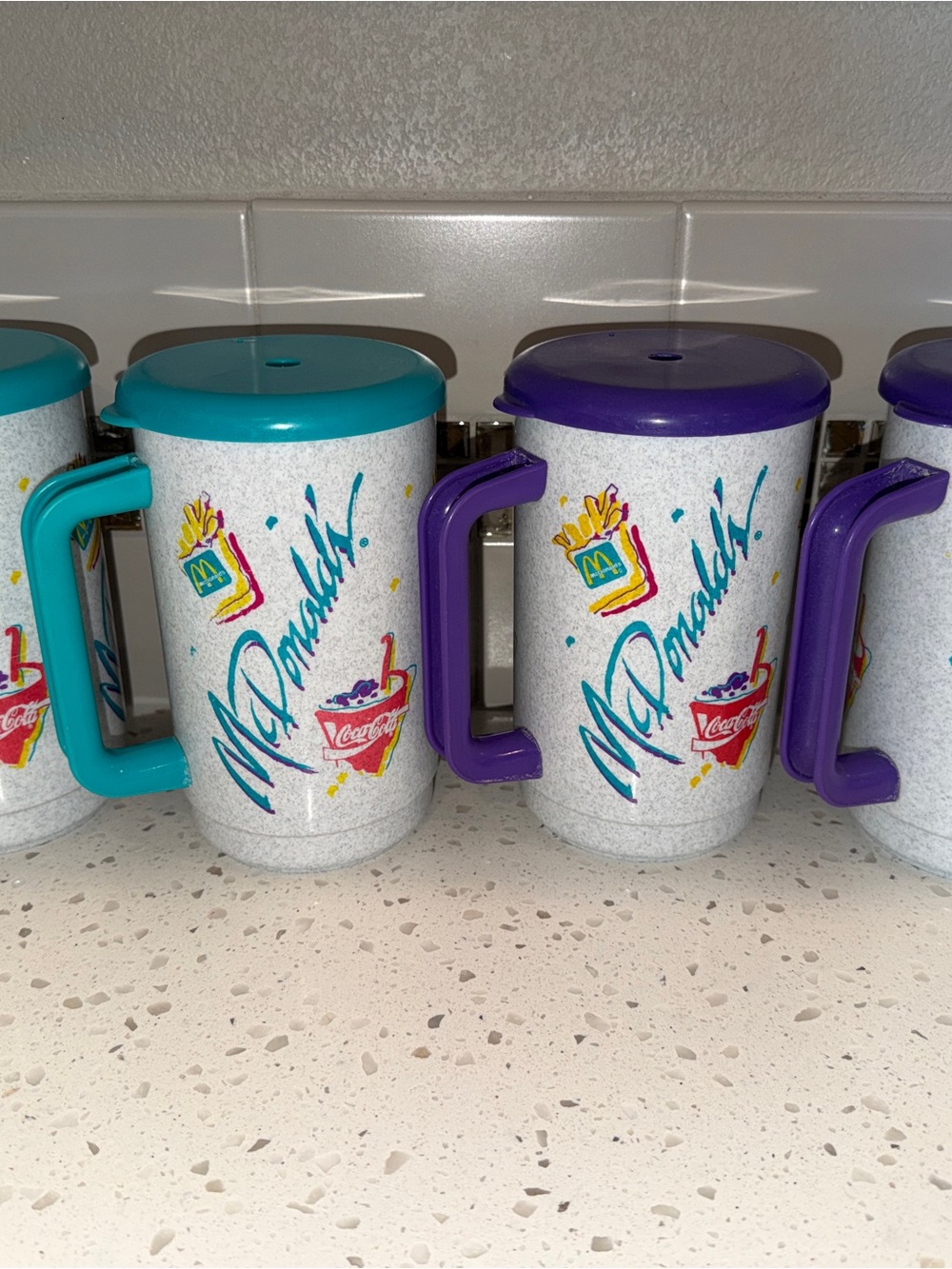 McDonald's Speckled Travel Mug with Teal and Purple Accents